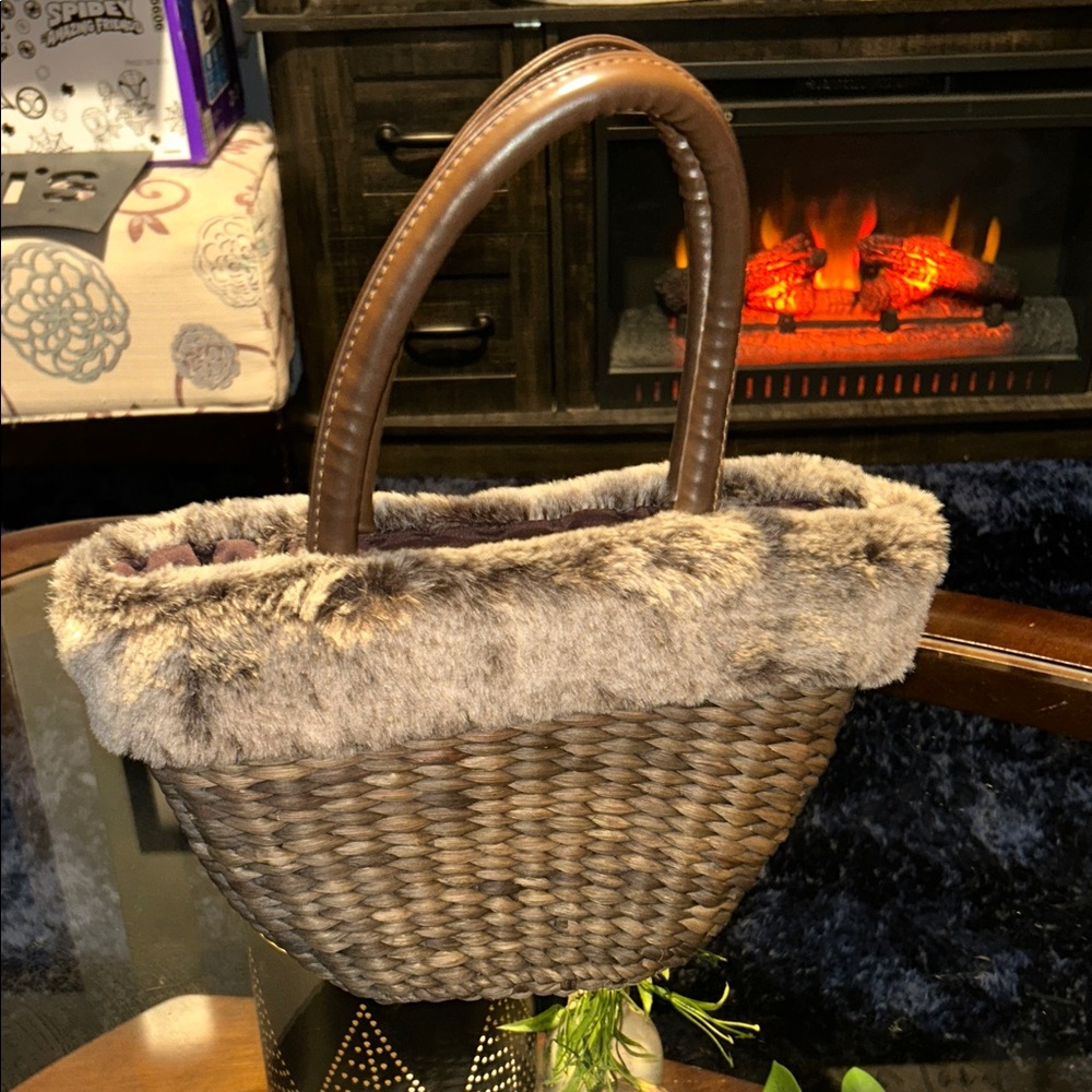 Bath & Body Works Brown Woven Tote with Faux Fur